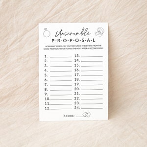 Engagement Party Games Template, Unscramble Proposal Game, Proposal Party, Couples Party Games, Fiance Games, Engagement Printable Games