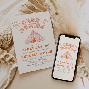 Camp Bachelorette Invitation, Glamping Bachelorette, Camp Bride Bachelorette Party, Mountain Bachelorette Itinerary, Camping Bachelorette