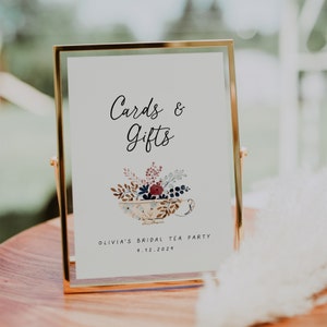 Tea Party Tarjetas de despedida de soltera y letrero de regalos, Té con la futura novia, El amor se está preparando, Té nupcial, Letrero de regalos de brunch nupcial, Taza de té floral