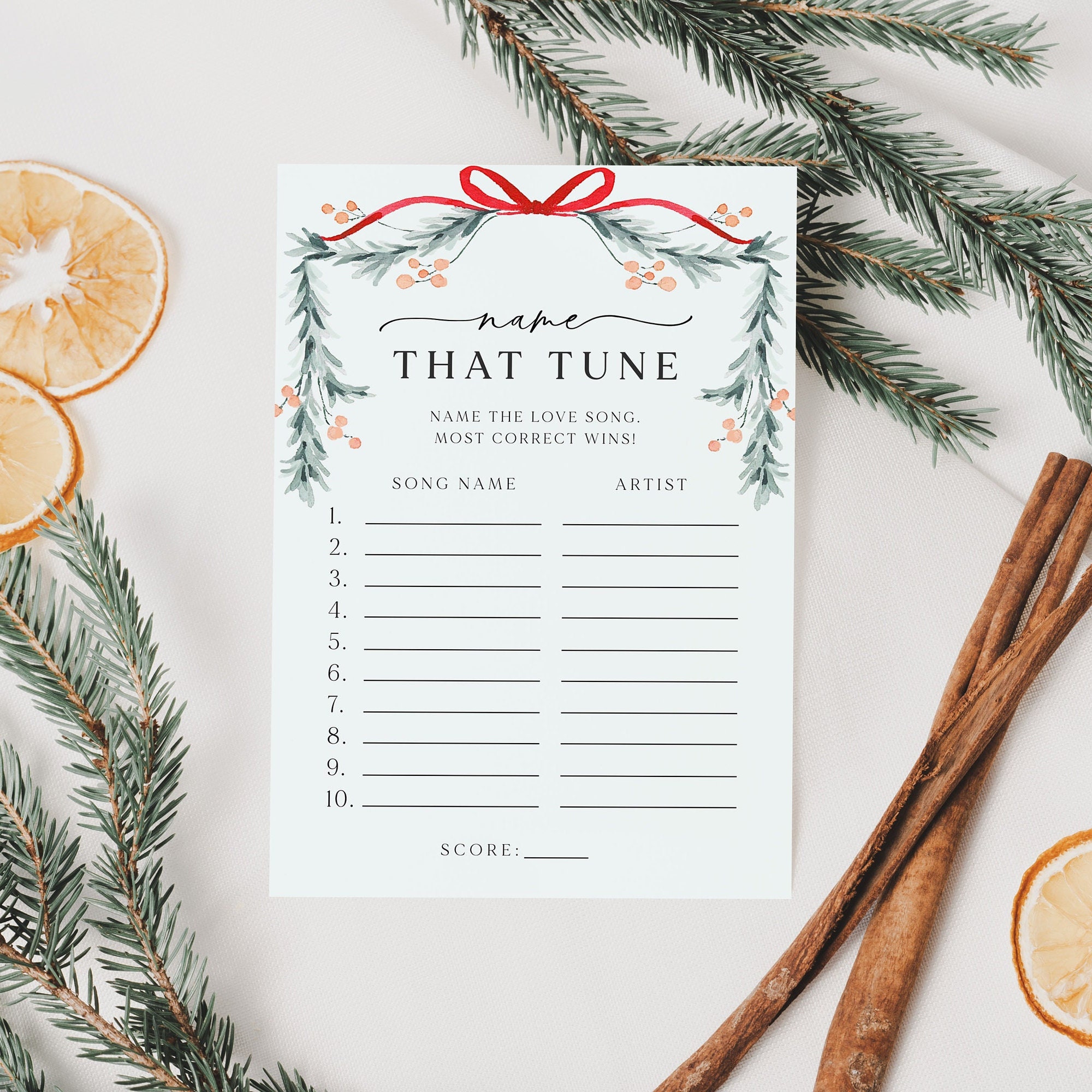 Merry Little Bridal Shower Name That Tune Game Template, Winter Bridal Shower Game, Christmas Bridal Shower Activity, Song Game, Printable