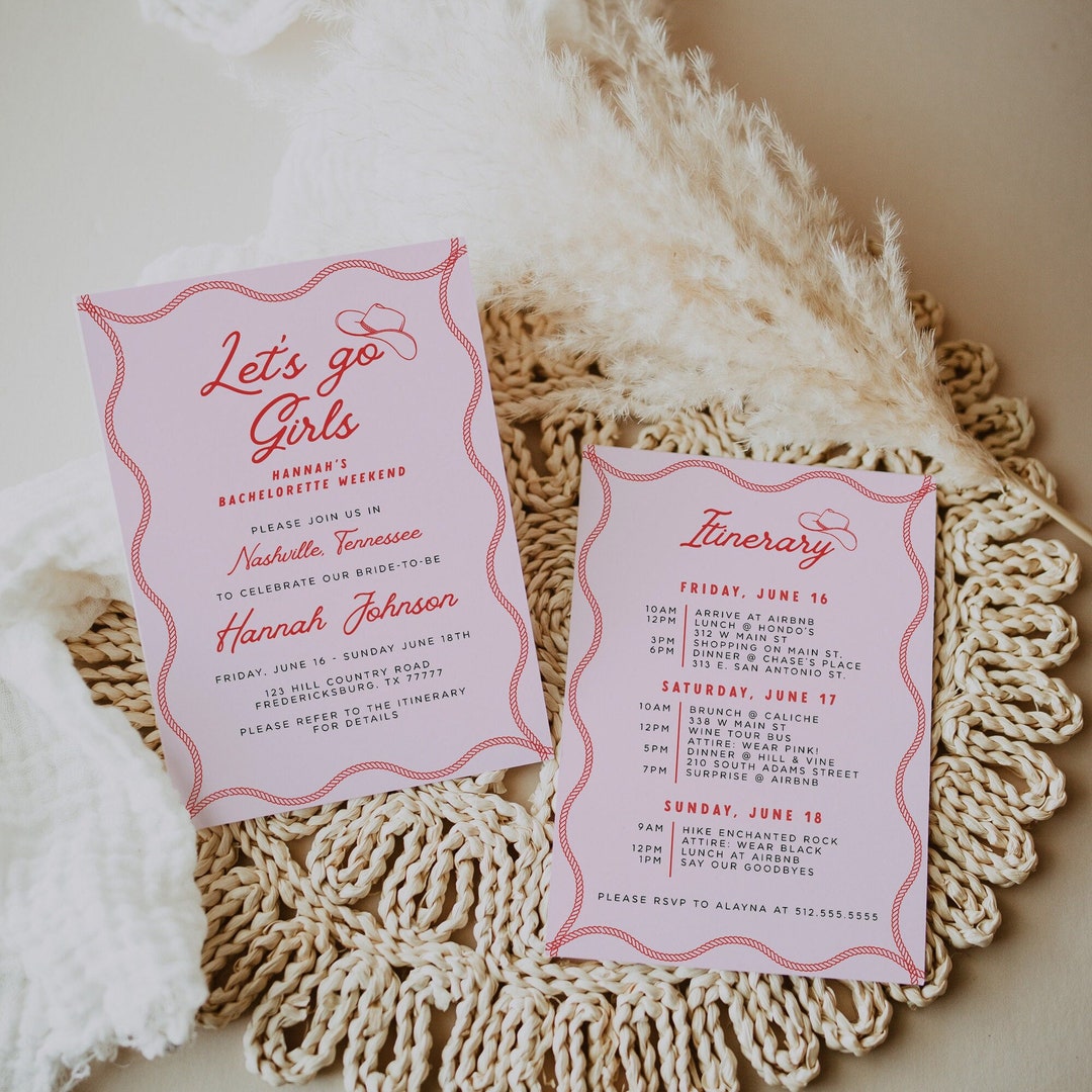 Nashville Invitation & Itinerary Template, Let's Go Girls Bachelorette