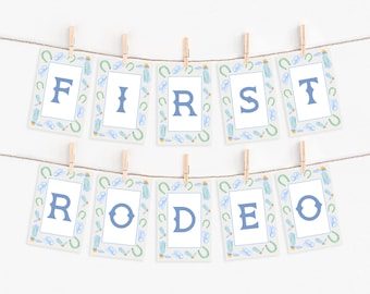 Verjaardagsbanner eerste rodeo: cowboyfeestdecor (afdrukbare sjabloon)