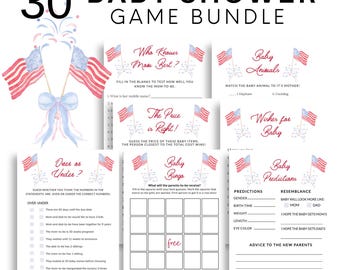 All American Baby Shower Game Bundle, 4th of July Baby Shower Games, Born in the USA, Red White and Due, Fourth of July Baby Shower Bundle