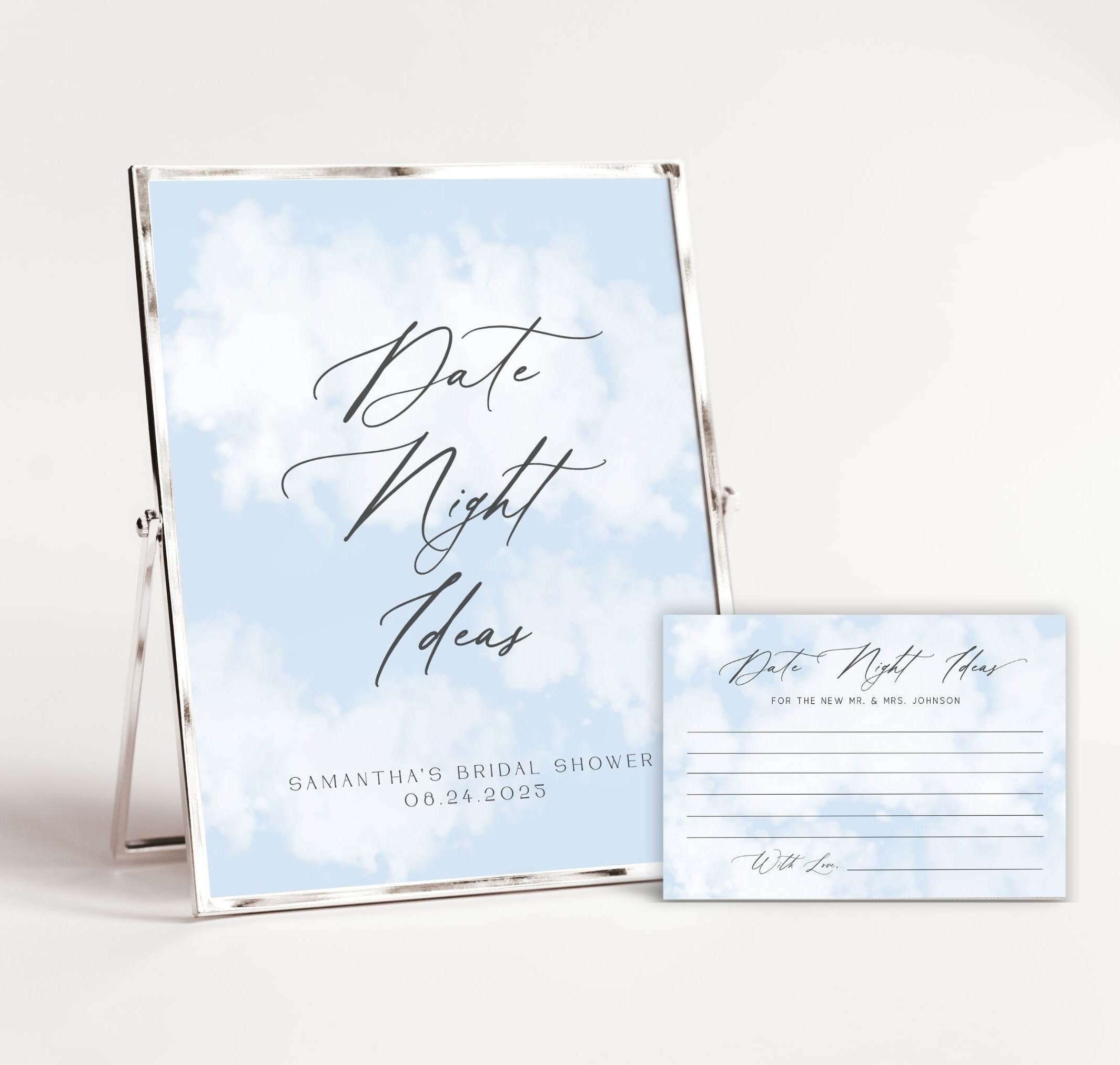 Date Night Ideas Sign, Wedding Date Night Advice, Date Night Ideas Cards,  Wedding Sign, Bridal Shower Game, TEMPLETT, WLP-DRA 1088 