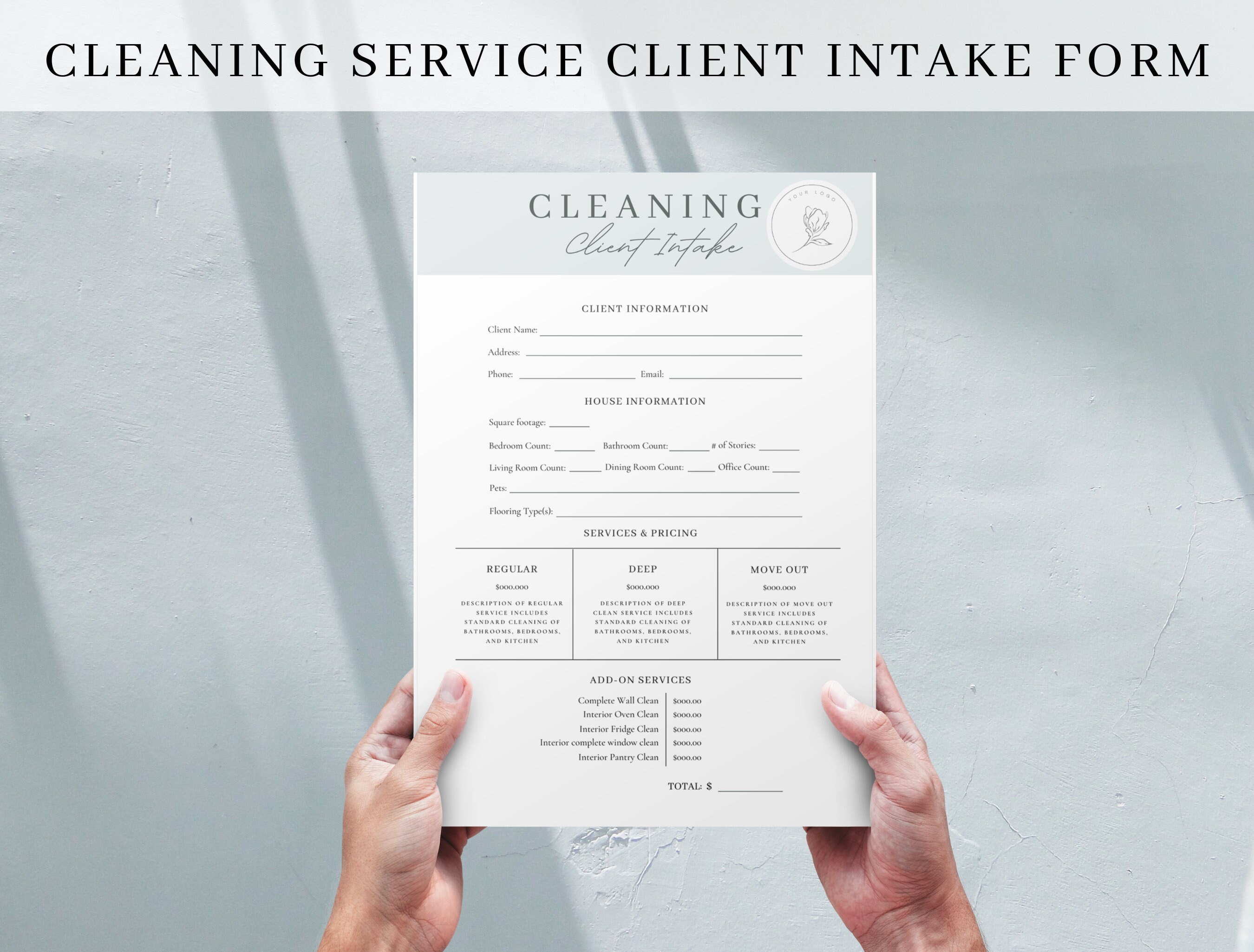 Professional Residential Cleaning Service Client Intake Form Etsy
