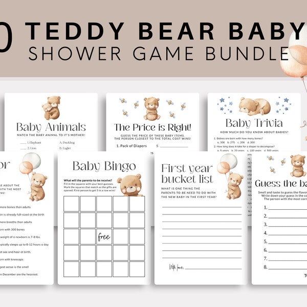 Ensemble de jeux de douche de bébé Teddy Bear modifiables, jeux de douche de bébé We Can Bearly Wait, ensemble de jeux modifiables, jeux de douche de bébé ours, imprimable