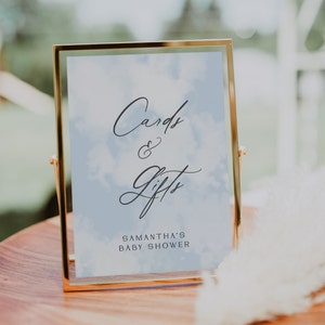 On Cloud Nine Baby Shower Cards and Gifts Sign Template | We&#39;re On Cloud Nine | Cloud Theme Baby Shower Decorations | Cloud 9 Baby Shower
