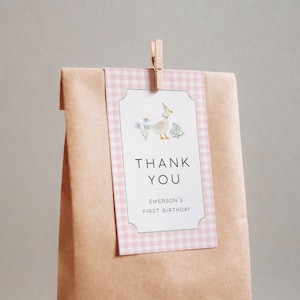 Silly Goose Birthday THANK YOU Tag Template, Goose 1st Birthday Favors Tag, Printable Thank You Tag Goose Theme, One Lucky Duck Birthday