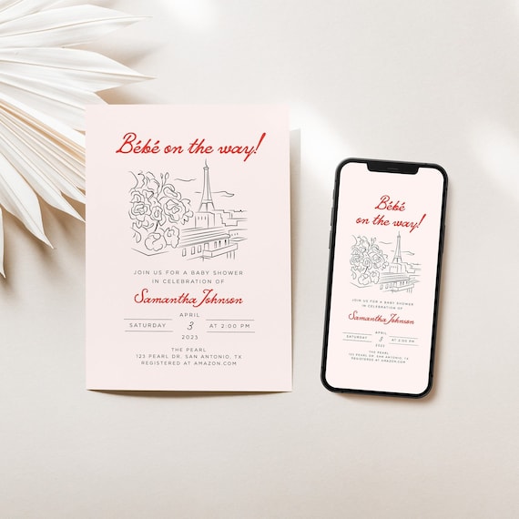 Parisian Baby Shower Invitation: Bonjour Bébé, Editable Template