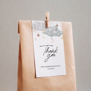 Moon and Stars Thank You Tag Template, Twinkle Twinkle Little Star Baby Shower Thank You, Little Star Baby Shower Favor Tag, Printable
