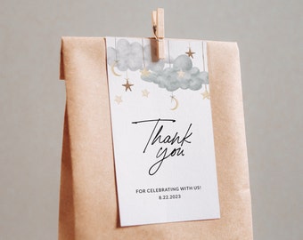 Moon and Stars Thank You Tag Template, Twinkle Twinkle Little Star Baby Shower Thank You, Little Star Baby Shower Favor Tag, Printable