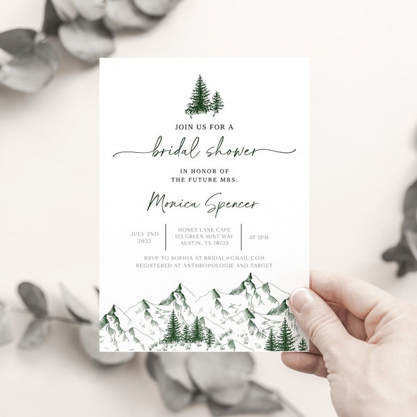 Mountain Pine Bridal Shower Invitation, Colorado Bridal Shower, Mountain Bridal Shower, Adventure Bridal Shower, Printable Template