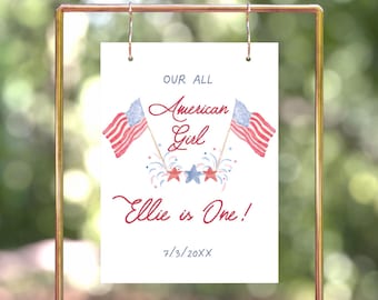 All American Girl First Birthday Welcome Sign, Red White and Blue, Little Firecracker First Birthday Decorations, 4th of July Birthday Party