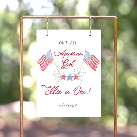 All American Girl First Birthday Welcome Sign, Red White and Blue, Little Firecracker First Birthday Decorations, 4th of July Birthday Party