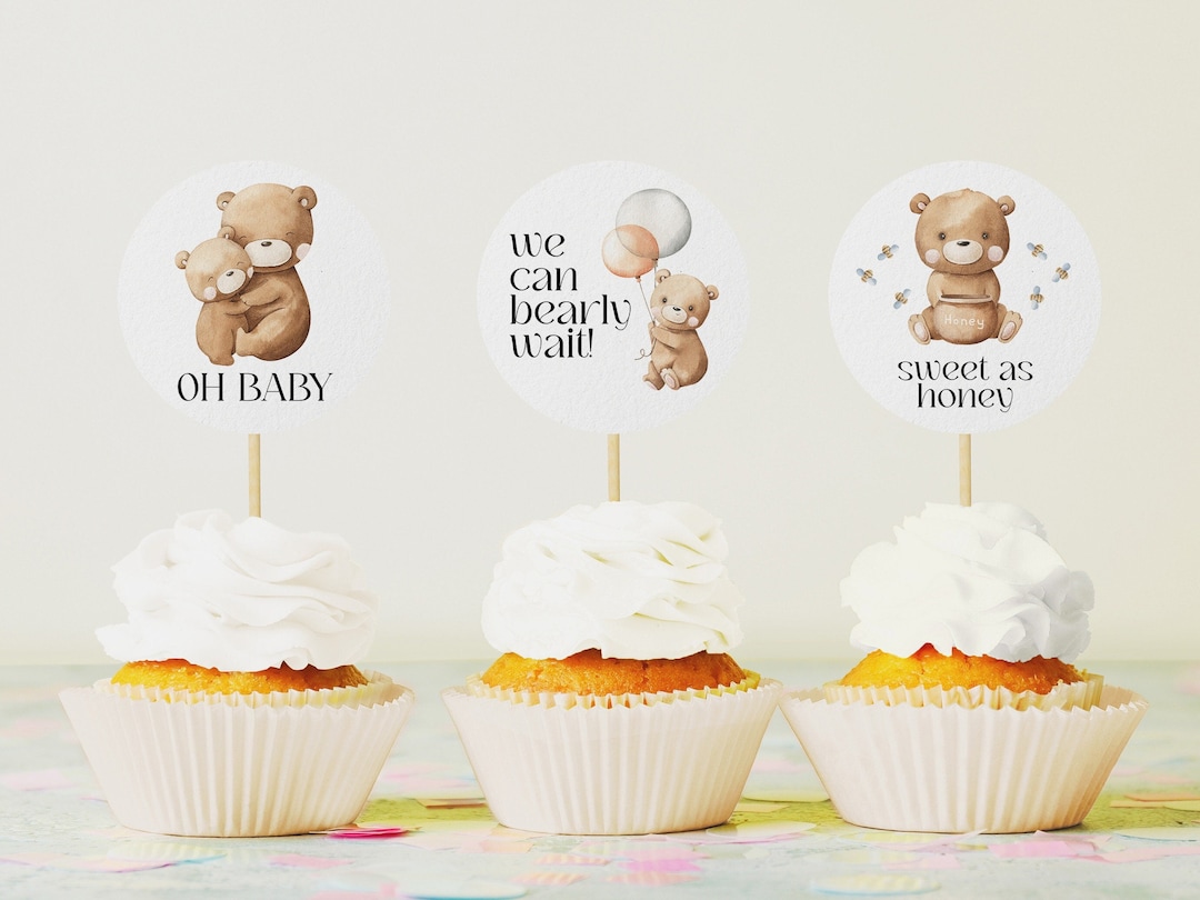 We Can Bearly Wait Cupcake Topper Template, Teddy Bear Baby Shower ...