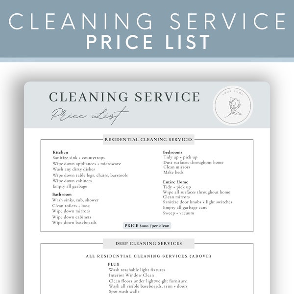 Professional Cleaning Service Pricing List, Editable Pricing List, House Cleaning Template, Cleaning Service Business, Cleaning Service Form
