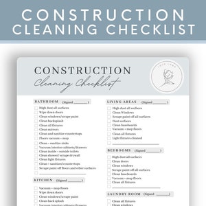 Professional Construction Cleaning Checklist, Editable House Construction Cleaning Template, Cleaning Service List, Cleaning Service Form