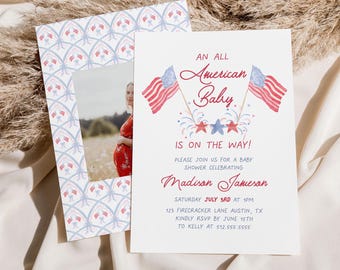 All American Baby Shower Invitation, Red White and Due, 4th of July Baby Shower, Made in the USA Baby Shower, Patriotic Shower, Printable