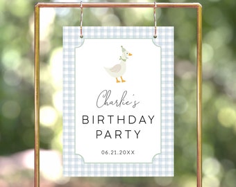 Silly Goose Birthday Welcome Sign Template, Goose First Birthday Party, One Lucky Duck Birthday, Goose 1st Birthday Theme Boy, Editable