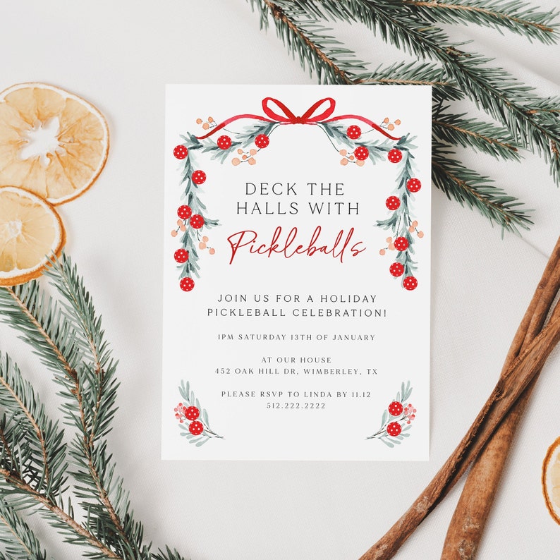 Christmas Pickleball Tournament Invite Pickleball Christmas Etsy