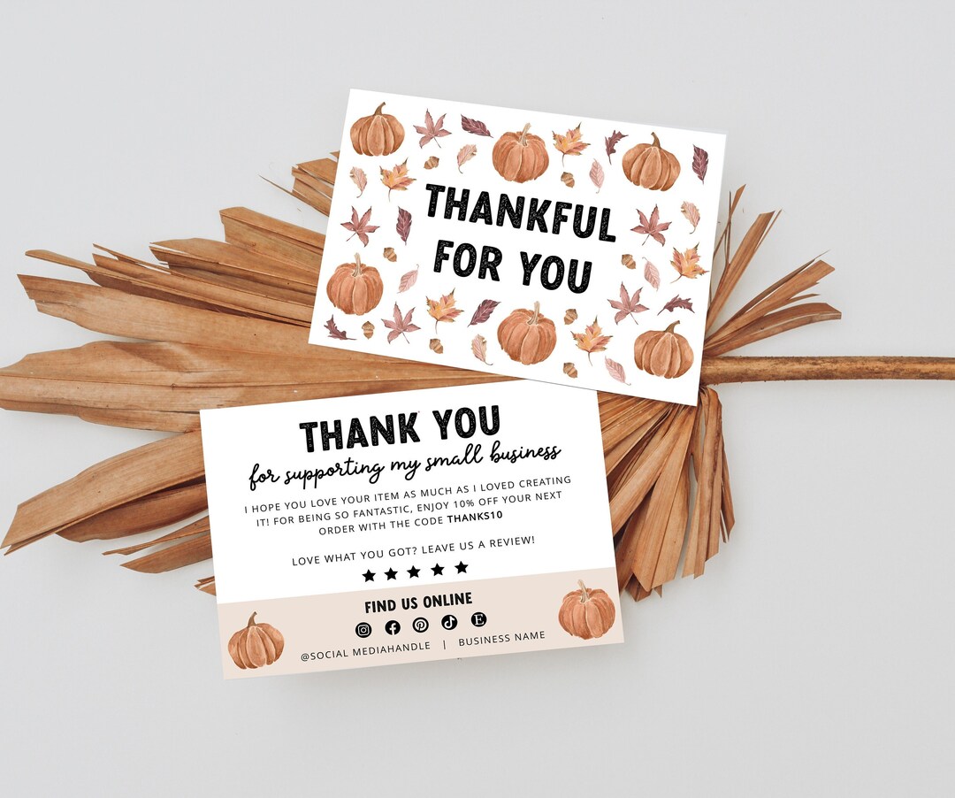 Pumpkin Fall Business Thank You Card Template, Editable Small Business ...