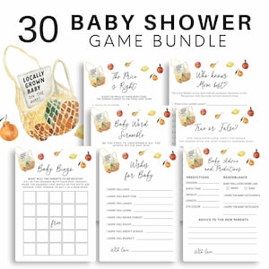 Locally Grown Baby Shower Game Bundle, Farmer&#39;s Market Baby Shower Games, Organic Baby, Vegetable Baby Shower, Fruit Baby Shower, Printable