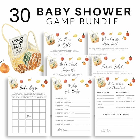 Locally Grown Baby Shower Game Bundle, Farmer's Market Baby Shower Games, Organic Baby, Vegetable Baby Shower, Fruit Baby Shower, Printable