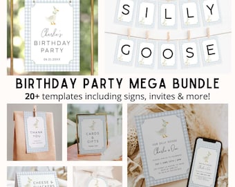 Silly Goose Birthday Invitation Template, Boy First Birthday Party Gingham, One Lucky Duck Birthday Invite, Duck First Birthday, Printable