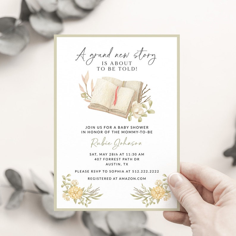 Storybook Baby Shower Invite Set Book Theme Baby Shower Etsy