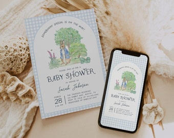 Peter Rabbit Baby Shower Invitation Template, Bunny Baby Shower, Easter Baby Shower, Spring Baby Shower Evite, Little Bunny, Printable