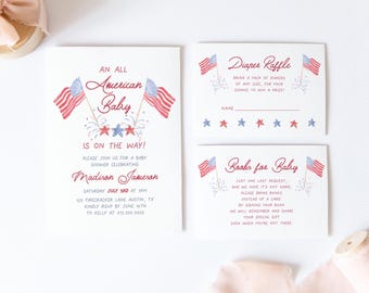 All American Baby Shower Invitation, Red White and Due, 4th of July Baby Shower, Made in the USA Baby Shower, Patriotic Shower, Printable