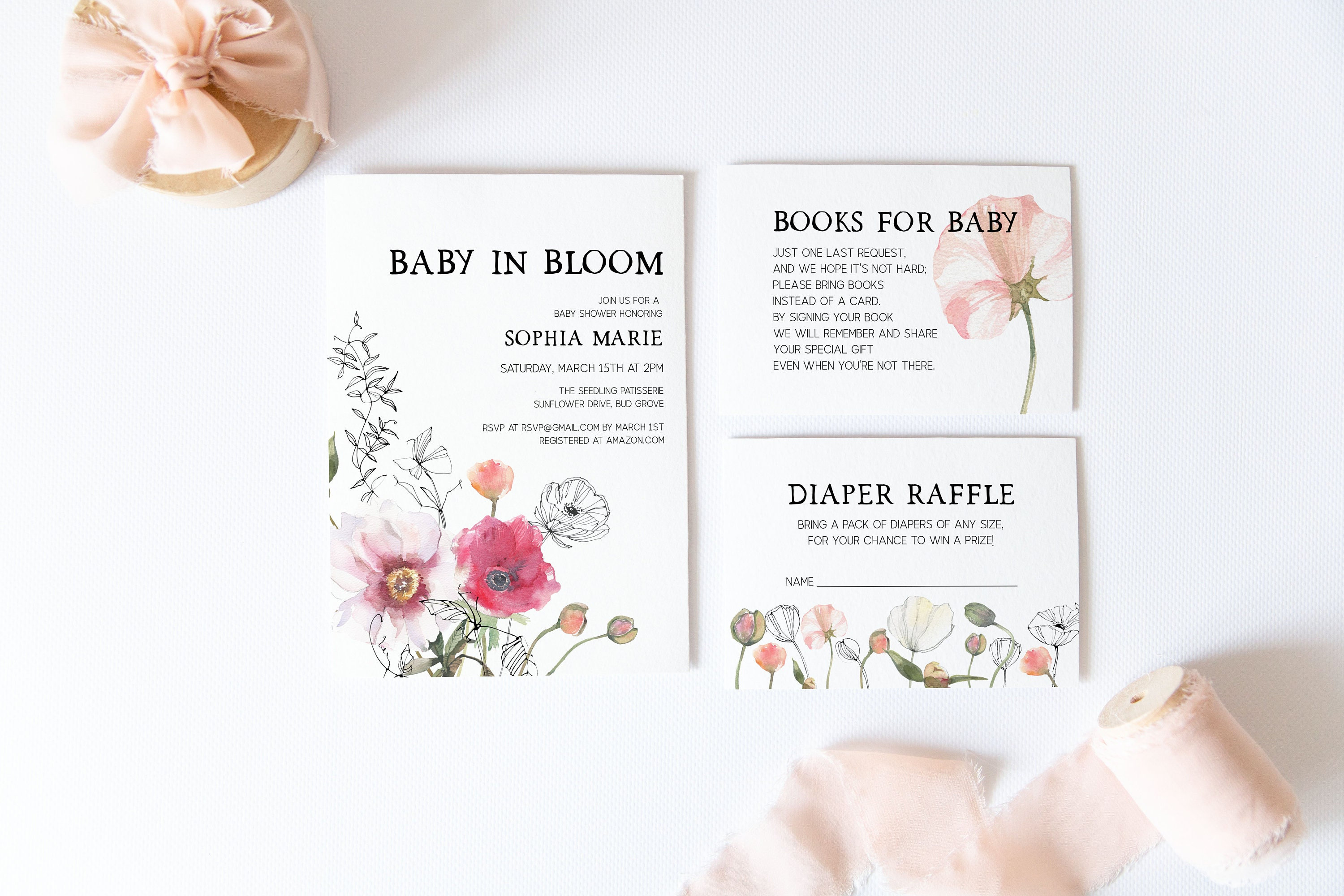 Baby in Bloom Baby Shower Invitation Suite Garden Baby Shower Invitation Editable Floral Baby Invite Garden Party Invitation