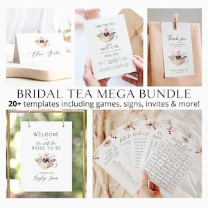 Tea Party Bridal Shower Mega Bundle, Bridal Tea Party Bundle, Bridal Brunch Invite, Bridal Shower Games Bundle, Tea Bridal Shower, Printable