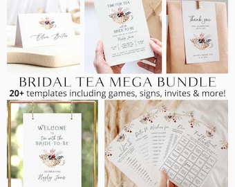 Tea Party Bridal Shower Mega Bundle, Bridal Tea Party Bundle, Bridal Brunch Invite, Bridal Shower Games Bundle, Tea Bridal Shower, Printable