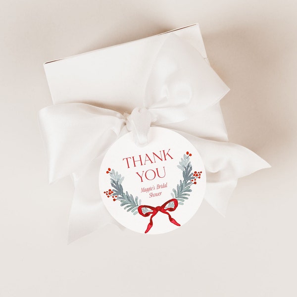 Christmas Thank You Tag Template, Holiday Thank You Round Tag, Merry Little Bridal Shower, Holiday Bridal Shower Favor Tag, Printable