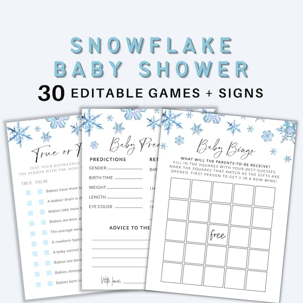 Snowflake Baby Shower Game Bundle, Winter Baby Shower Games Bundle, Little Snowflake Baby Shower, Baby It's Cold Shower, Santa Baby Shower