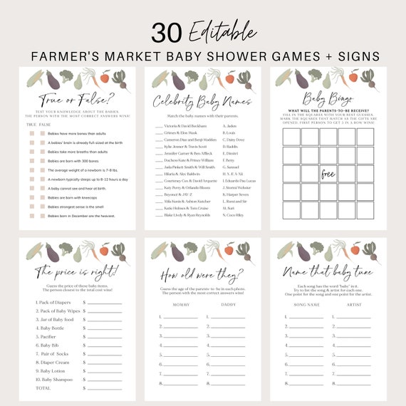 Locally Grown Baby Shower Game Bundle, Farmer's Market Baby Shower Games, Organic Baby, Vegetable Baby Shower Games, Fruit Baby Shower Game