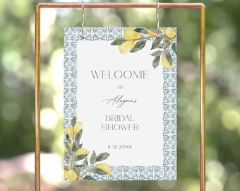 Plantilla de letrero de bienvenida para despedida de soltera con temática de limón, She Found Her Main Squeeze, letrero de bienvenida para despedida de soltera con temática de limón, despedida de soltera de verano, Mediterráneo
