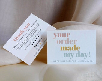 Bearbeitbare Regenbogen Small Business Dankeskarte, Pastell druckbar Retro Danke für Ihre Kaufkarte Süße Small Business Paket Insert Karte