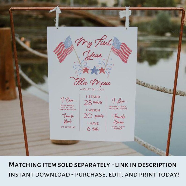 All American Girl First Birthday Welcome Sign, Red White and Blue, Little Firecracker First Birthday Decorations, 4th of July Birthday Party image 8