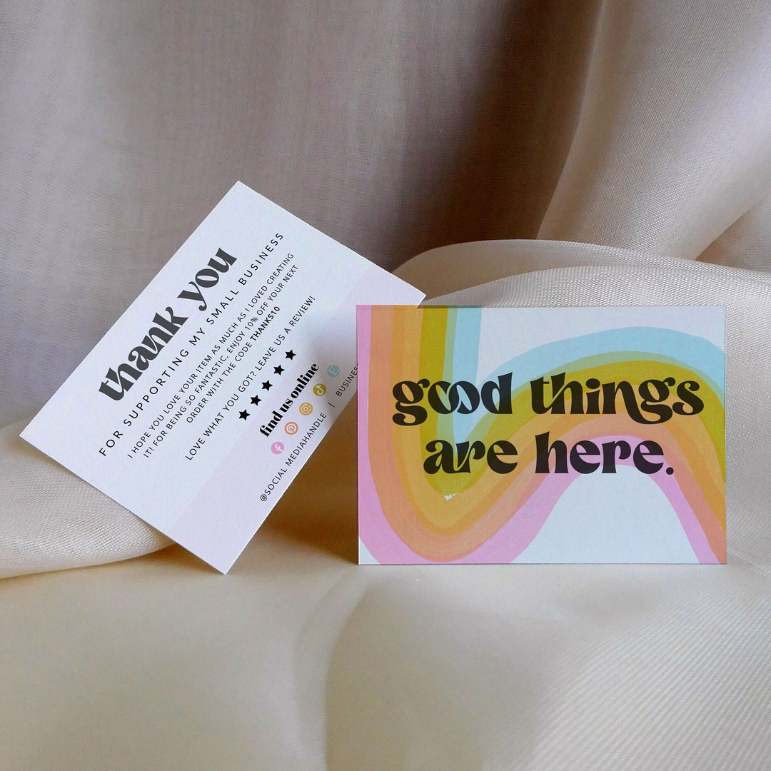 Retro Rainbow Thank You Card Template, Editable Small Business 70s ...