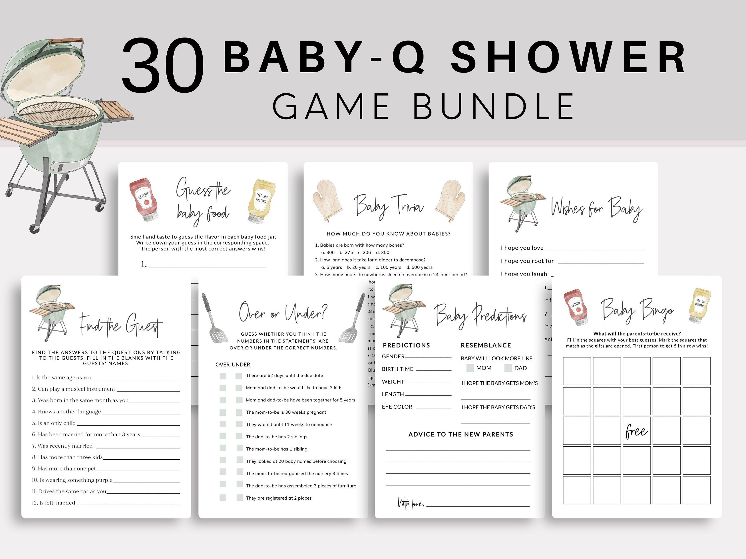 BBQ Baby Shower Game Bundle Backyard Baby Shower Games Etsy