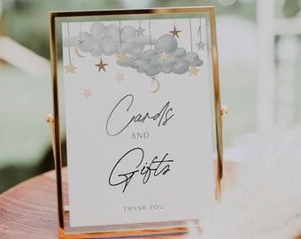 Baby Shower Cards and Gifts Sign, Twinkle Twinkle Little Star Baby Shower Cards and Gifts, Moon Stars Sign, Gender Neutral Moon and Stars