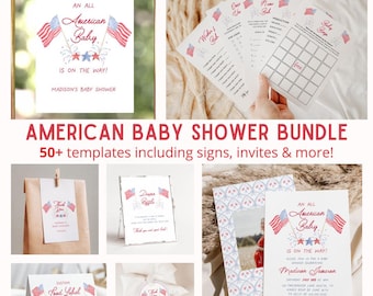 All American Baby Shower Bundle, 4th of July Baby Shower Games, Born in the USA, Red White and Due, Fourth of July Baby Shower Bundle