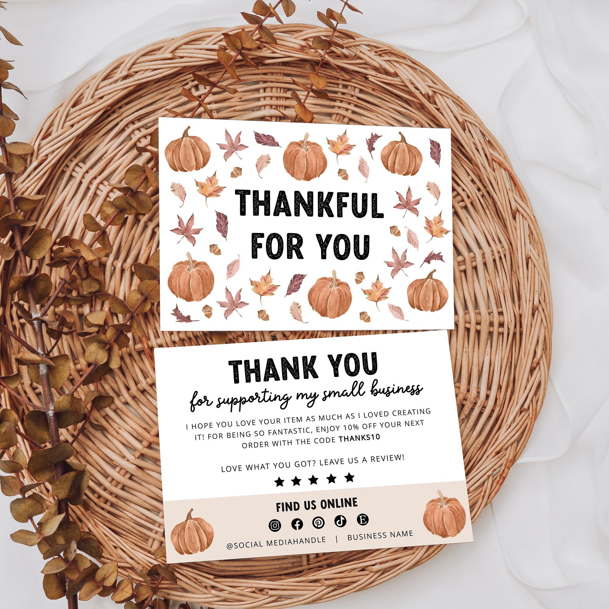 Pumpkin Fall Business Thank You Card Template, Editable Small Business ...