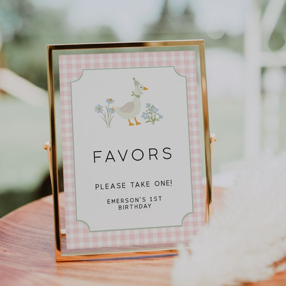 Silly Goose Birthday Favors Sign Template, Goose First Birthday Party, One Lucky Duck Birthday, Goose 1st Birthday Theme, Pink Gingham