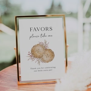 Cutie Pie Baby Shower favorece la plantilla de signo, cartel de bienvenida de baby shower con temática de pastel de otoño imprimible, baby shower de otoño, baby shower de pastel rosa