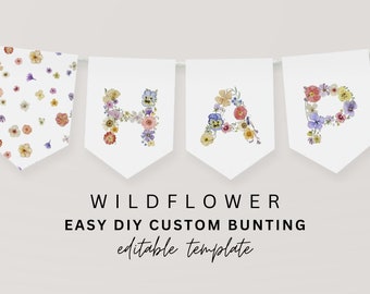 Wildflower Banner Template, Wildflower First Birthday Banner, Custom Banner, Floral Banner, Editable bunting, Wildflower Baby Shower, W0