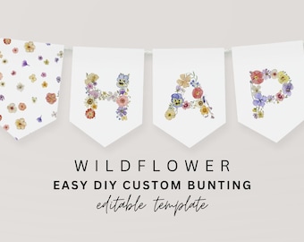 Wildflower Banner Template, Wildflower First Birthday Banner, Custom Banner, Floral Banner, Editable bunting, Wildflower Baby Shower, W0