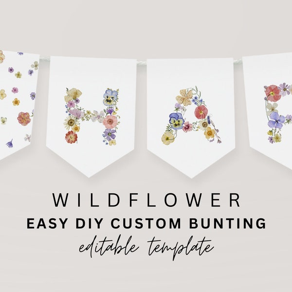 Wildflower Banner Template, Wildflower First Birthday Banner, Custom Banner, Floral Banner, Editable bunting, Wildflower Baby Shower, W0